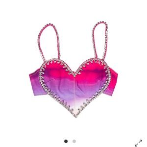 AREA Pink and Purple Crystal Embellished Heart Crop Top Sz 12
